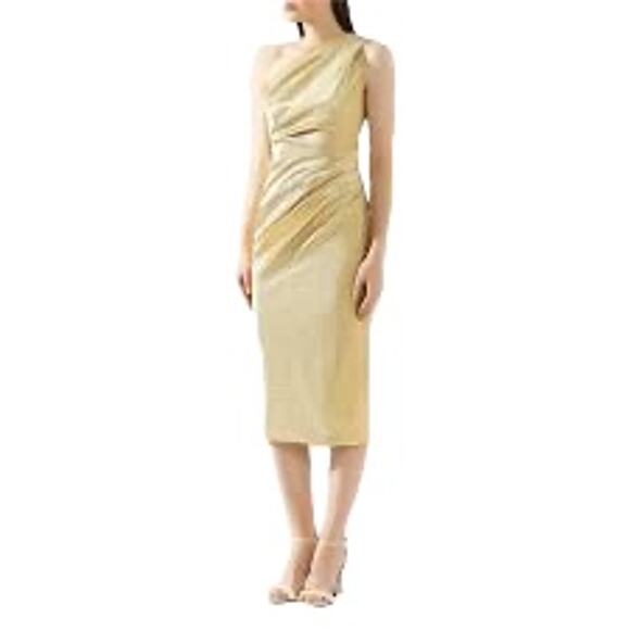 NWT DOLCE & GABBANA One-shoulder Metallic Silk blend Midi Dress Gold 40 S - Picture 5 of 10